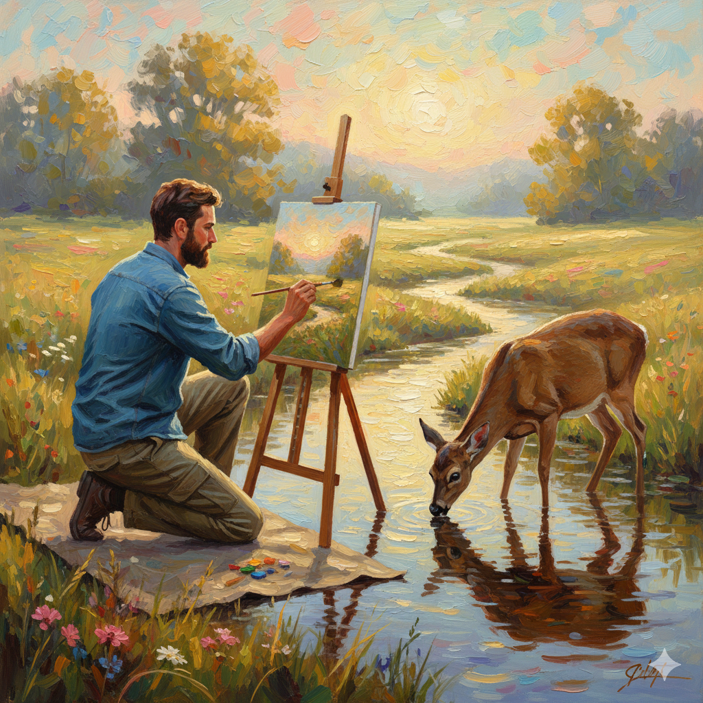 Winter landscape with an animal